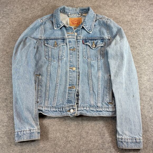 Y2K Levis Jean Jacket Women Large Blue Denim Button Up Trucker Grunge Streetwear - Picture 4 of 10